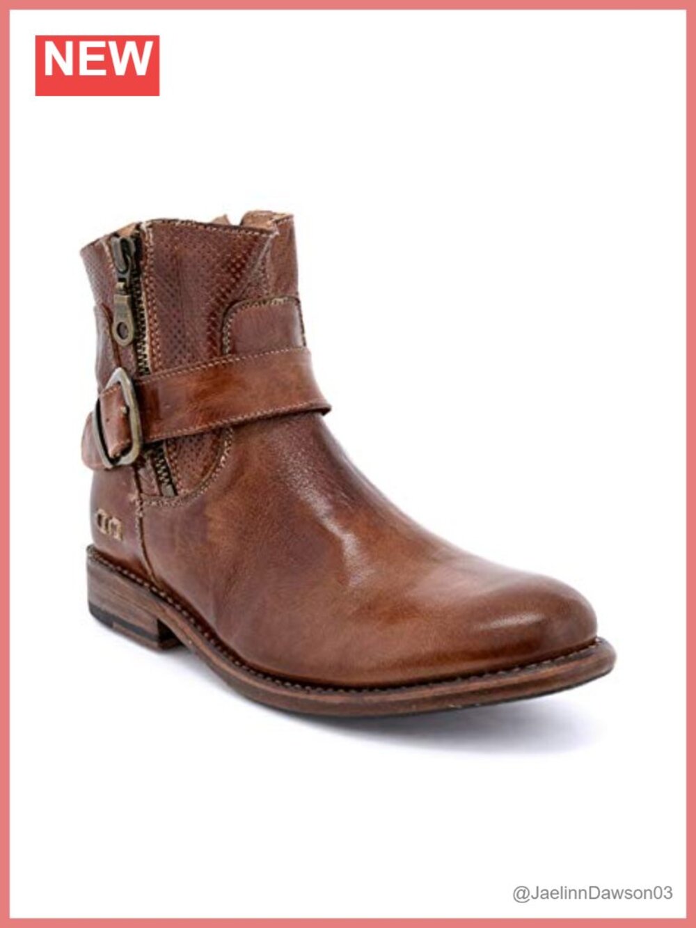Women's Leather Ankle Bootie with Side Zip and Harness Buckle